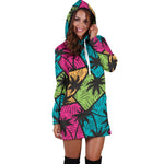 Colorful Palm Tree Pattern Print Hoodie Dress GearFrost