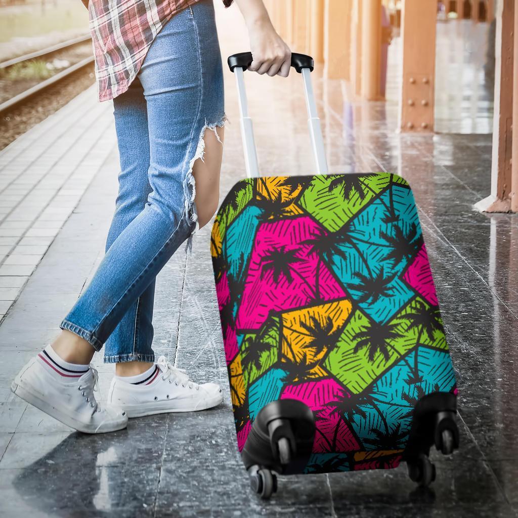 Colorful Palm Tree Pattern Print Luggage Cover GearFrost