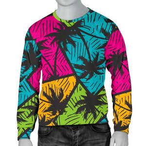 Colorful Palm Tree Pattern Print Men's Crewneck Sweatshirt GearFrost