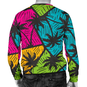 Colorful Palm Tree Pattern Print Men's Crewneck Sweatshirt GearFrost