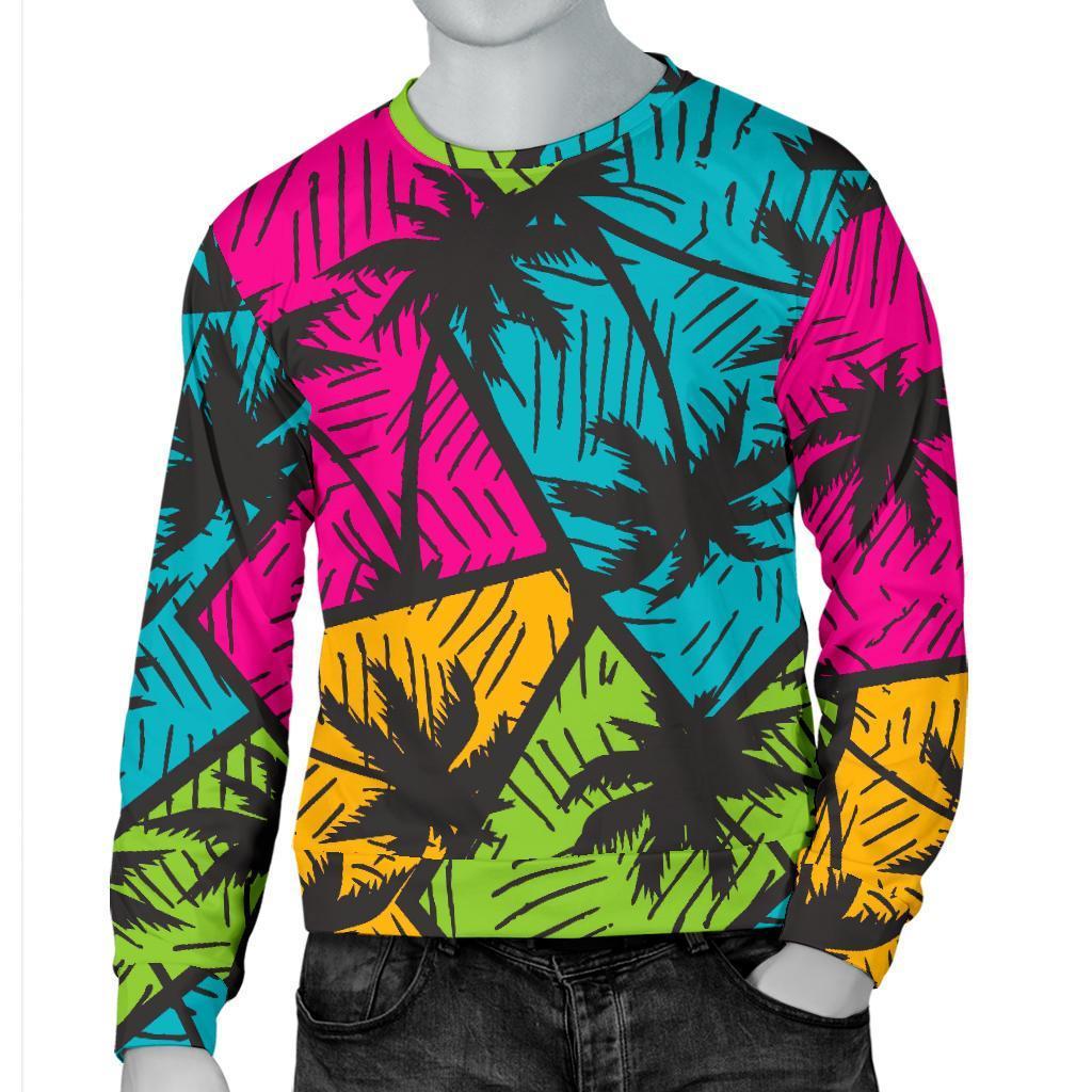 Colorful Palm Tree Pattern Print Men's Crewneck Sweatshirt GearFrost
