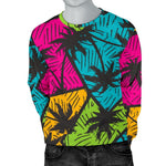 Colorful Palm Tree Pattern Print Men's Crewneck Sweatshirt GearFrost