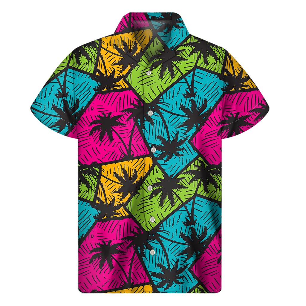 Colorful Palm Tree Pattern Print Men's Short Sleeve Shirt