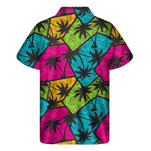 Colorful Palm Tree Pattern Print Men's Short Sleeve Shirt