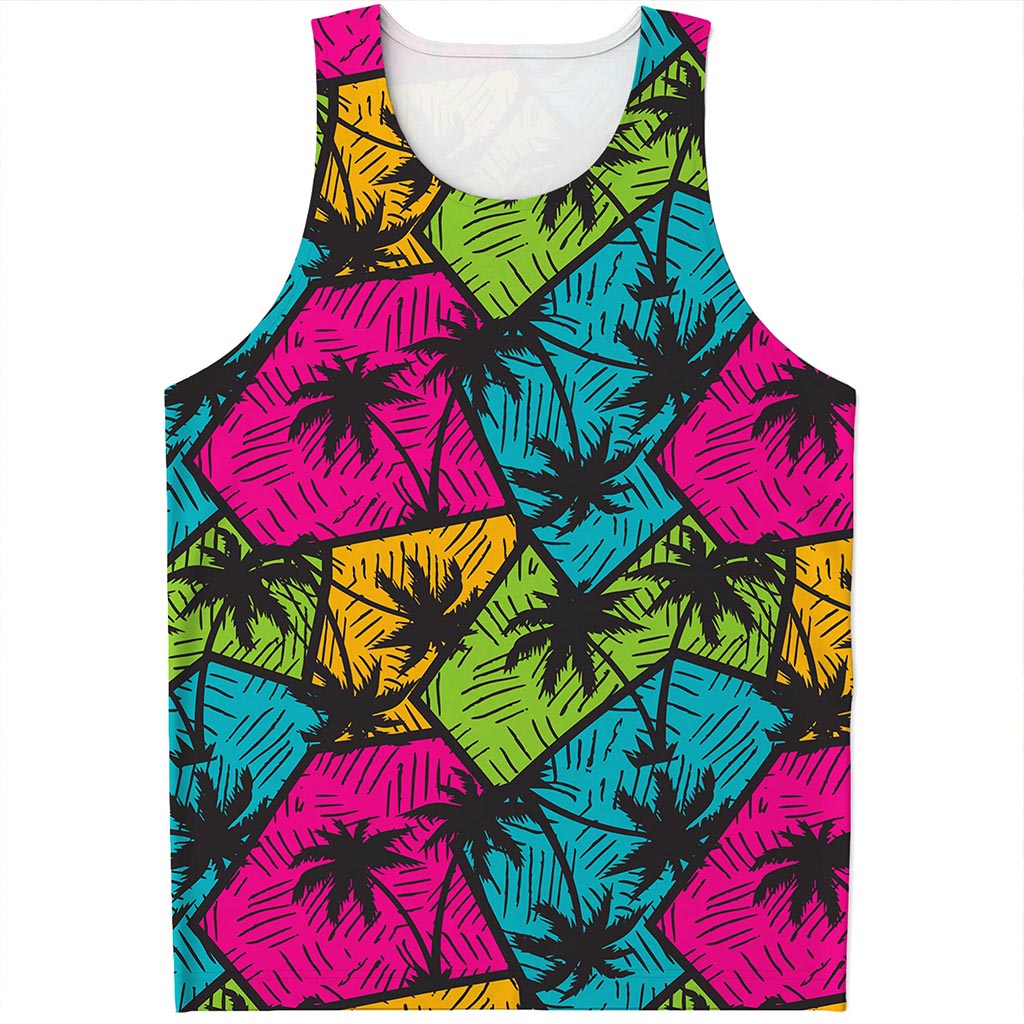 Colorful Palm Tree Pattern Print Men's Tank Top