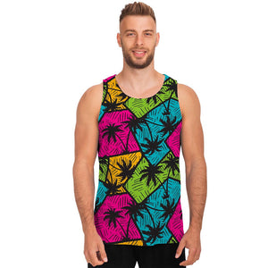 Colorful Palm Tree Pattern Print Men's Tank Top