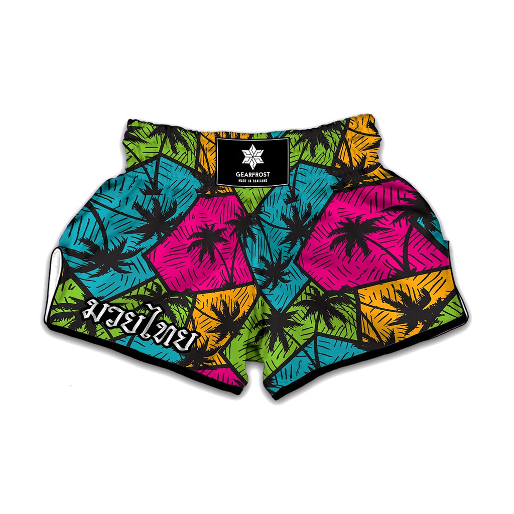 Colorful Palm Tree Pattern Print Muay Thai Boxing Shorts