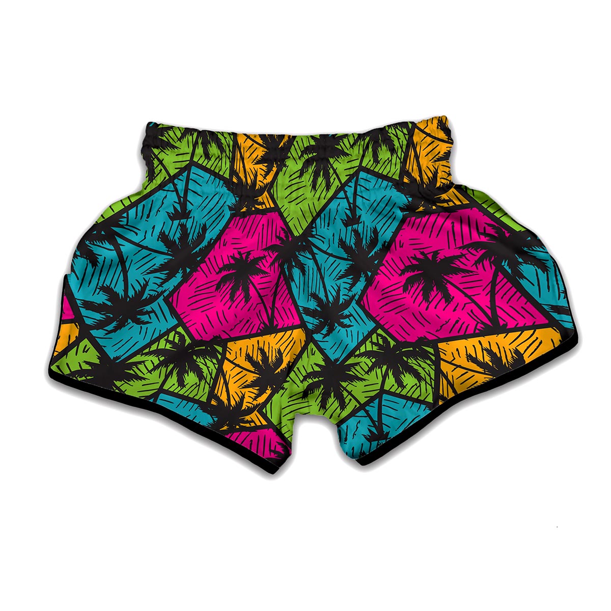 Colorful Palm Tree Pattern Print Muay Thai Boxing Shorts