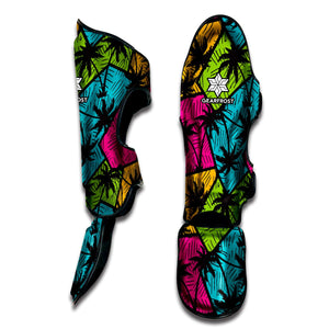 Colorful Palm Tree Pattern Print Muay Thai Shin Guard