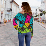 Colorful Palm Tree Pattern Print Off Shoulder Sweatshirt GearFrost