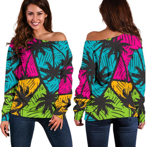 Colorful Palm Tree Pattern Print Off Shoulder Sweatshirt GearFrost