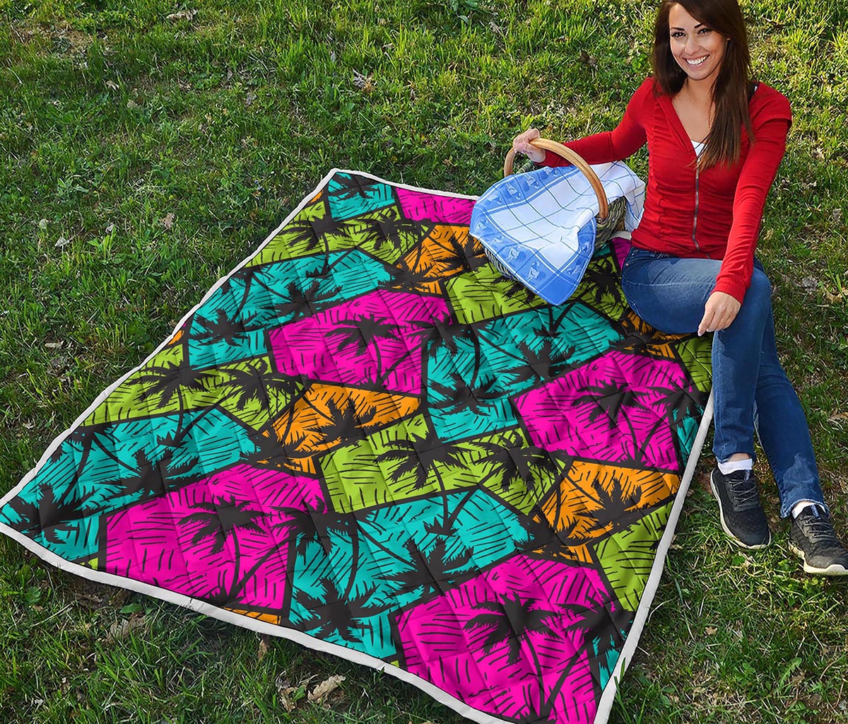 Colorful Palm Tree Pattern Print Quilt