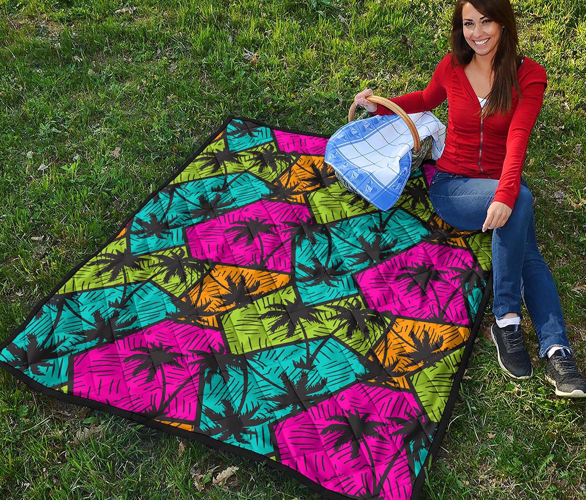 Colorful Palm Tree Pattern Print Quilt