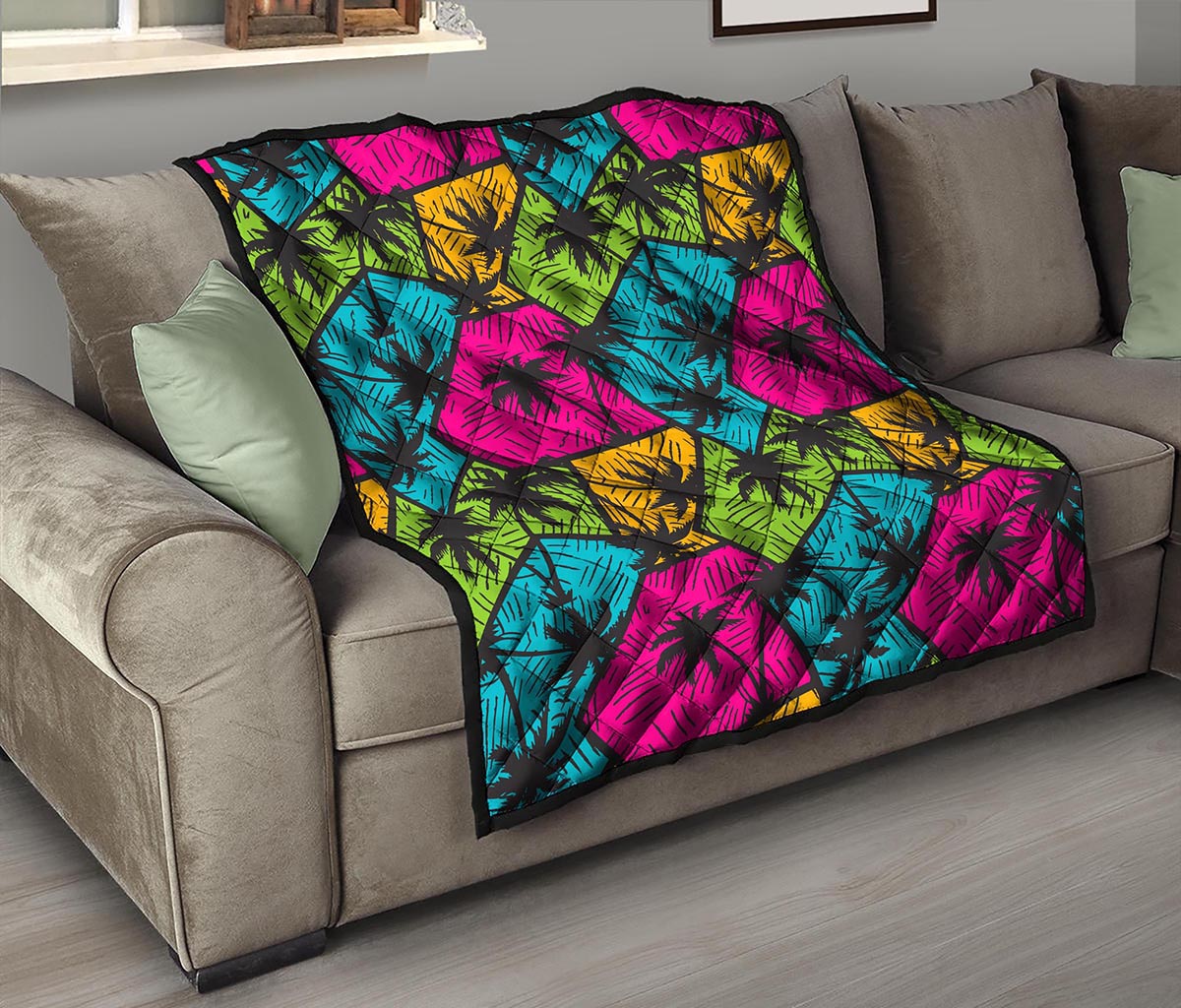 Colorful Palm Tree Pattern Print Quilt