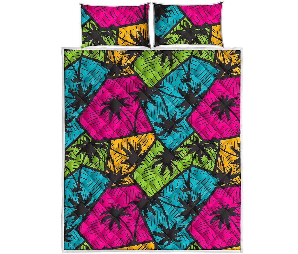 Colorful Palm Tree Pattern Print Quilt Bed Set