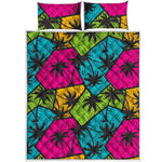 Colorful Palm Tree Pattern Print Quilt Bed Set