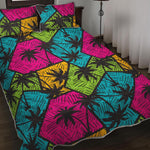 Colorful Palm Tree Pattern Print Quilt Bed Set