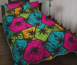 Colorful Palm Tree Pattern Print Quilt Bed Set