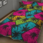 Colorful Palm Tree Pattern Print Quilt Bed Set