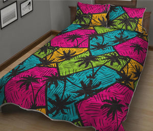 Colorful Palm Tree Pattern Print Quilt Bed Set