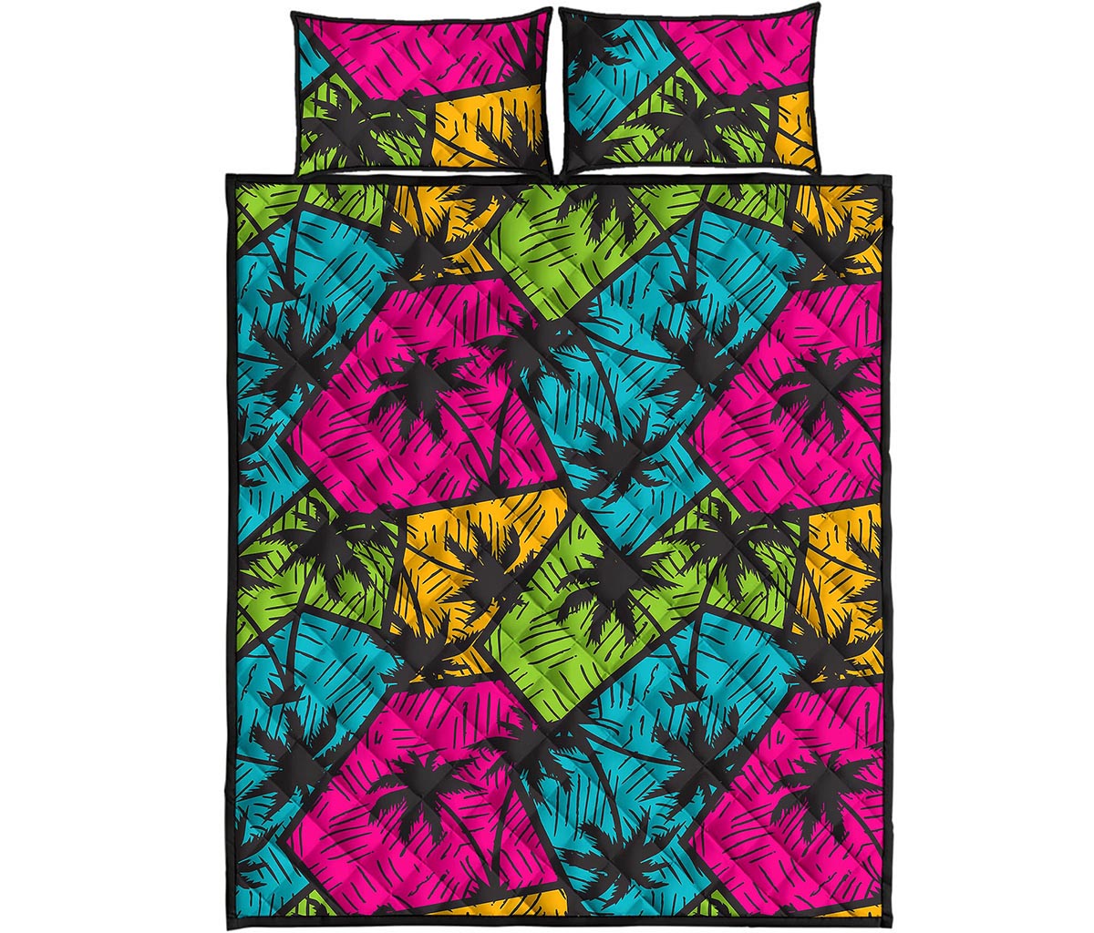 Colorful Palm Tree Pattern Print Quilt Bed Set