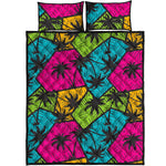 Colorful Palm Tree Pattern Print Quilt Bed Set