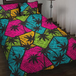 Colorful Palm Tree Pattern Print Quilt Bed Set