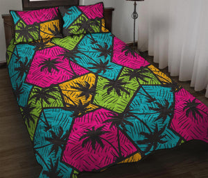 Colorful Palm Tree Pattern Print Quilt Bed Set