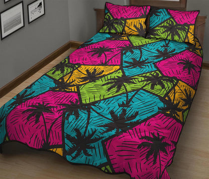Colorful Palm Tree Pattern Print Quilt Bed Set