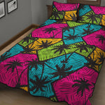 Colorful Palm Tree Pattern Print Quilt Bed Set