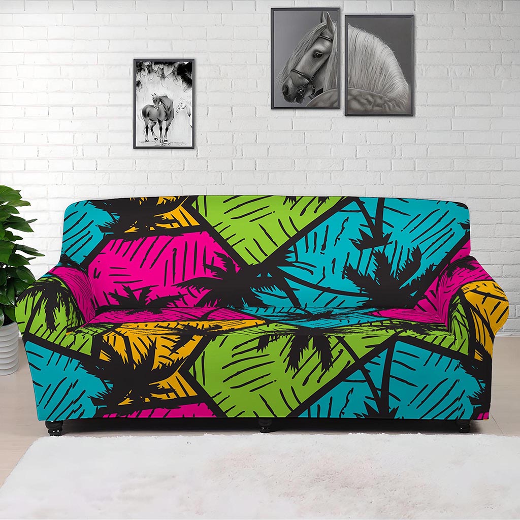 Colorful Palm Tree Pattern Print Sofa Cover