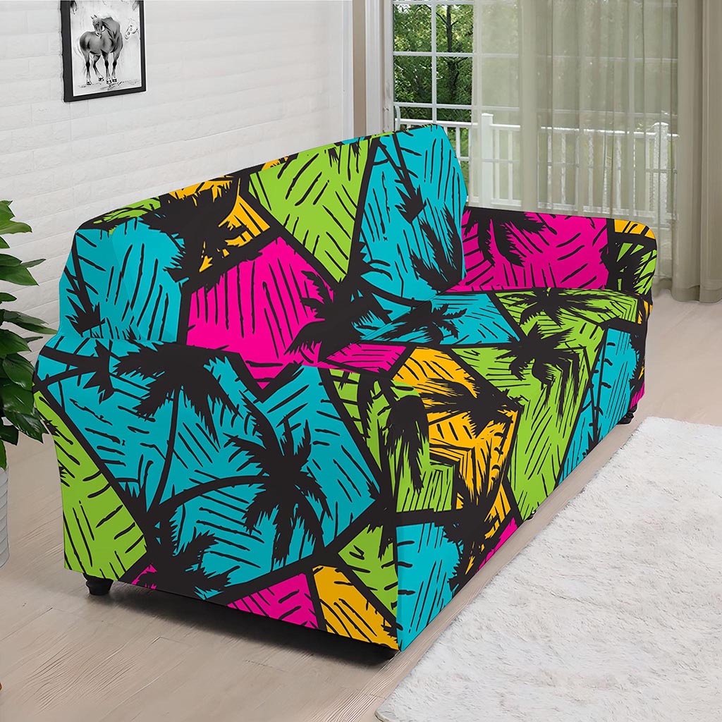 Colorful Palm Tree Pattern Print Sofa Cover