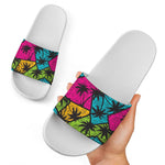 Colorful Palm Tree Pattern Print White Slide Sandals