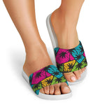 Colorful Palm Tree Pattern Print White Slide Sandals