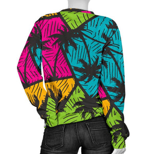 Colorful Palm Tree Pattern Print Women's Crewneck Sweatshirt GearFrost