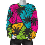 Colorful Palm Tree Pattern Print Women's Crewneck Sweatshirt GearFrost