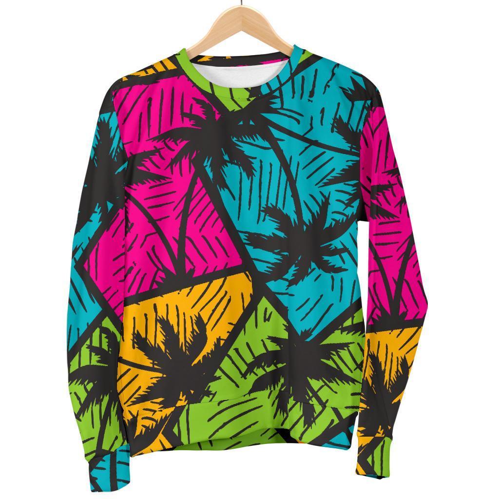 Colorful Palm Tree Pattern Print Women's Crewneck Sweatshirt GearFrost