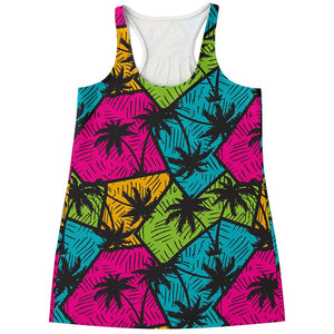 Colorful Palm Tree Pattern Print Women's Racerback Tank Top