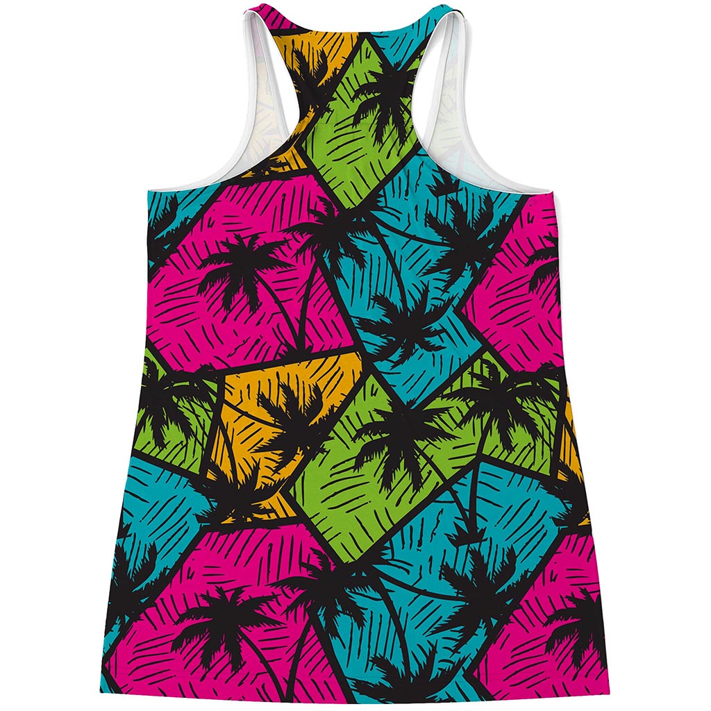 Colorful Palm Tree Pattern Print Women's Racerback Tank Top