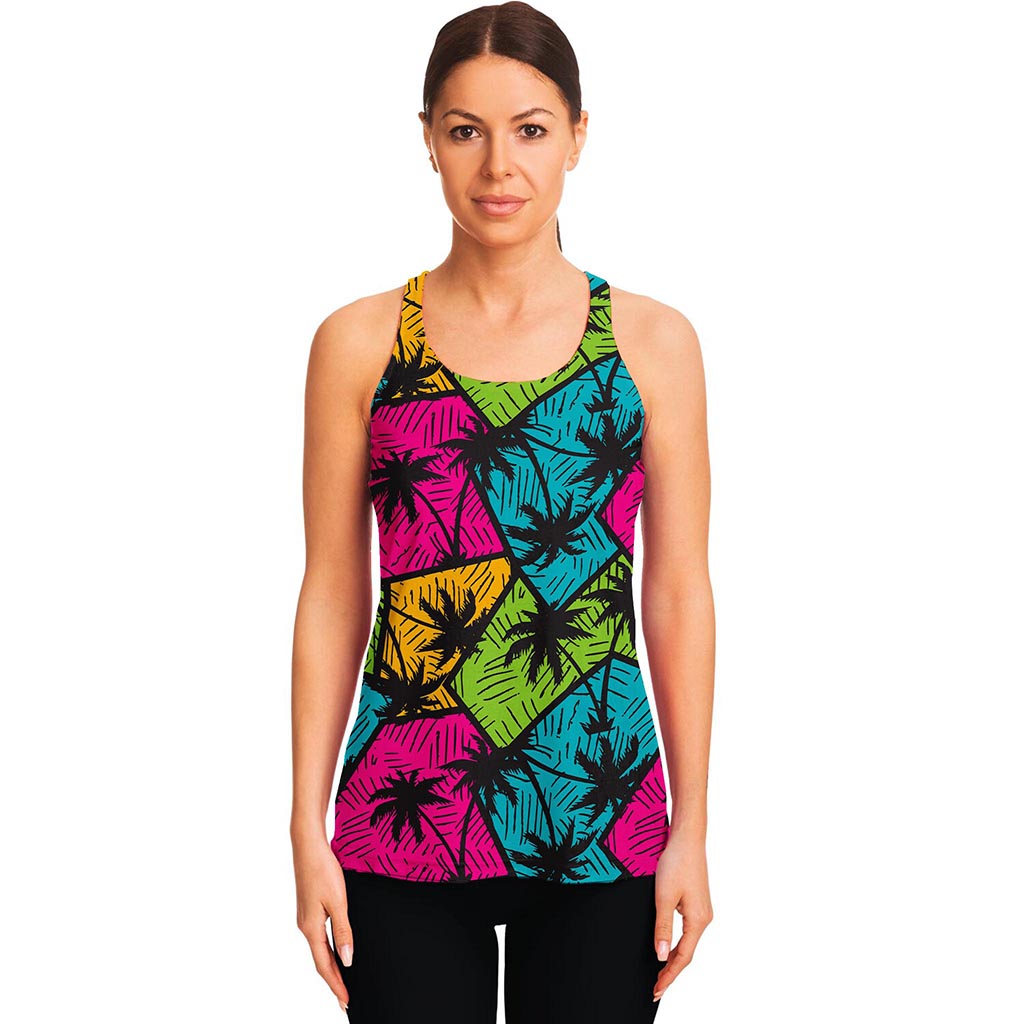 Colorful Palm Tree Pattern Print Women's Racerback Tank Top