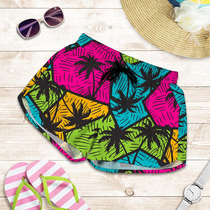 Colorful Palm Tree Pattern Print Women's Shorts