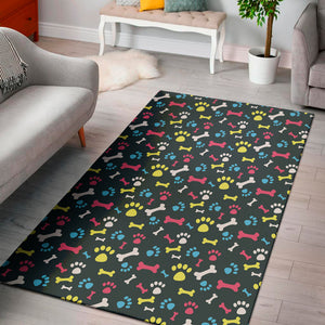 Colorful Paw And Bone Pattern Print Area Rug