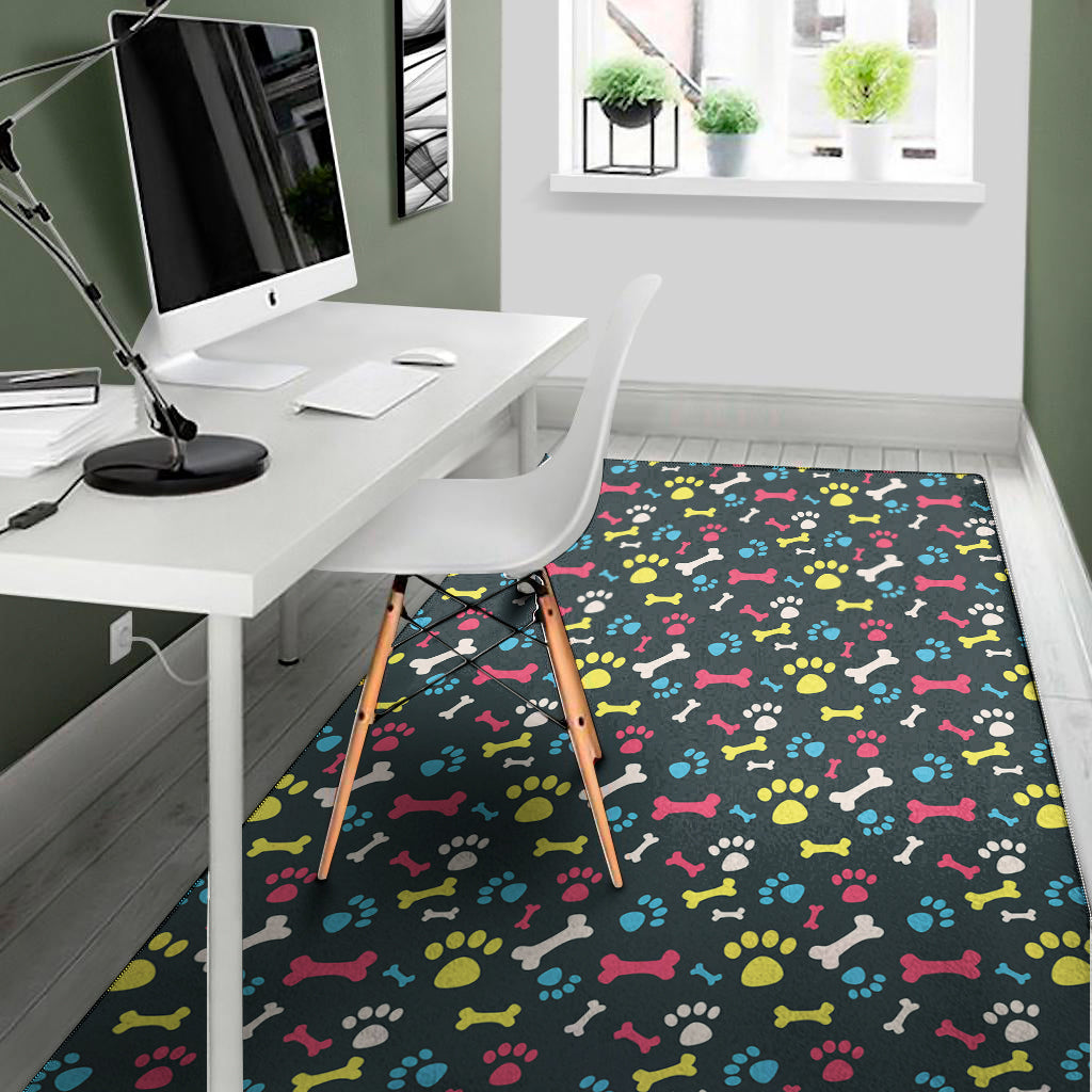 Colorful Paw And Bone Pattern Print Area Rug