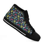 Colorful Paw And Bone Pattern Print Black High Top Shoes