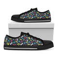 Colorful Paw And Bone Pattern Print Black Low Top Sneakers