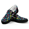 Colorful Paw And Bone Pattern Print Black Slip On Shoes