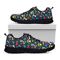 Colorful Paw And Bone Pattern Print Black Running Shoes