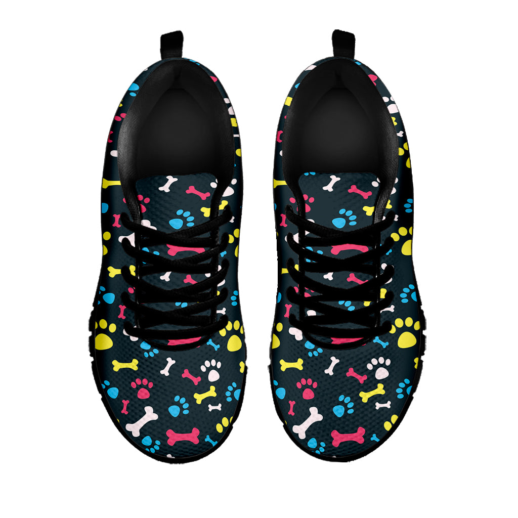 Colorful Paw And Bone Pattern Print Black Sneakers