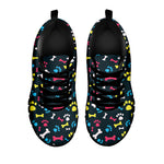 Colorful Paw And Bone Pattern Print Black Sneakers