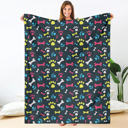 Colorful Paw And Bone Pattern Print Blanket
